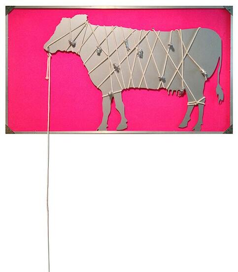 “La Vaca Atada”, acrílico y aluminio sobre MDF, 100 x 175 cm, 2012