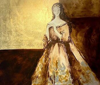 “Mujer de Oro” Oleo y láminas de oro  y plata 150 x 140 cm